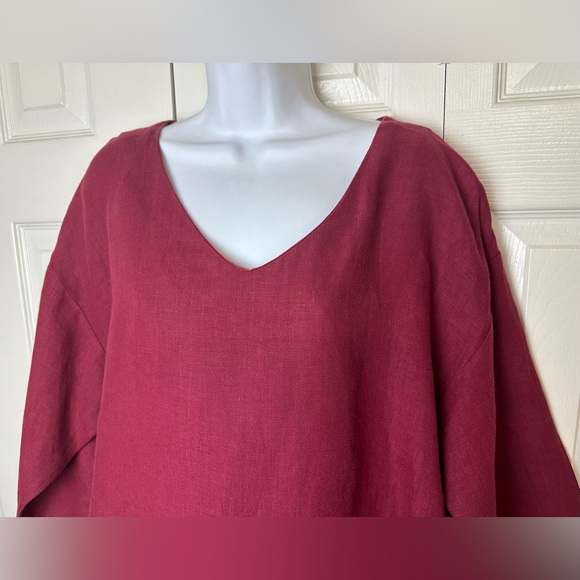 BRYN WALKER Judy Tunic Top Shirt Blouse 100% Linen Burgundy Kangaroo Pocket - Picture 5 of 14